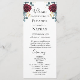 Rode Rozen Lente Zomer bruiloft Programmakaart