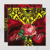 RODE ROZEN LINT GOUD GEEL ZWART DAMAST MONOGRAM KAART (Voorkant / Achterkant)