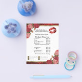 Rode rozen lip glitter-product / prijslijst flyer (Enkel)