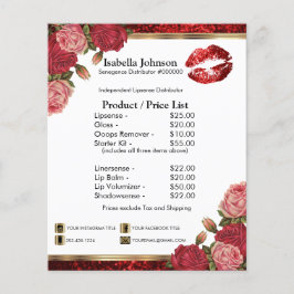 Rode rozen lip glitter-product / prijslijst flyer