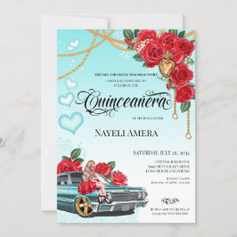 Rode Rozen Lowrider Chola Heilig Hart Quinceanera Kaart