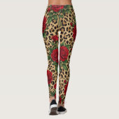Rode rozen luipaardprintpatroon  leggings (Achterkant)