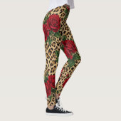 Rode rozen luipaardprintpatroon  leggings (Rechts)