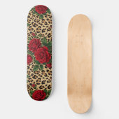 Rode rozen luipaardprintpatroon  persoonlijk skateboard (Voorkant)