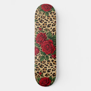 Rode rozen luipaardprintpatroon persoonlijk skateboard
