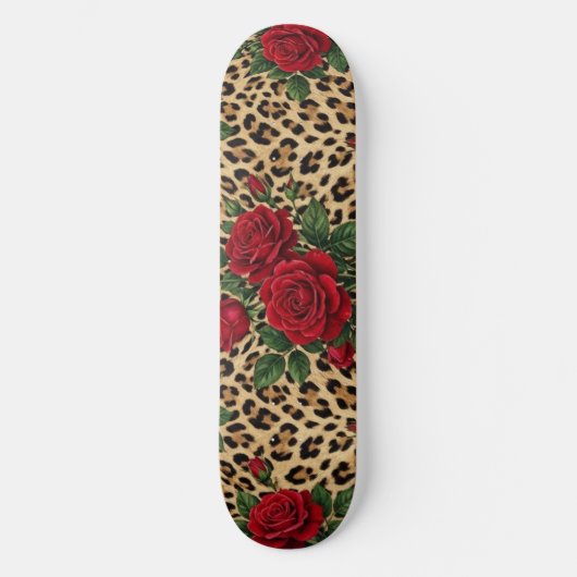Rode rozen luipaardprintpatroon  persoonlijk skateboard (Voorkant)