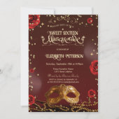 Rode Rozen Masker Parels Sweet 16 Kaart (Voorkant)