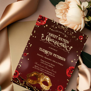 Rode Rozen Masker Parels Sweet 16 Kaart