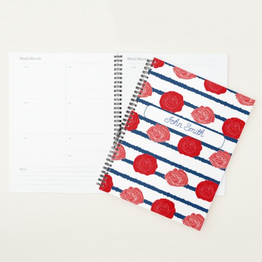 Rode rozen met blauwe strepen_ Floral Pattern Scri Planner (Display)