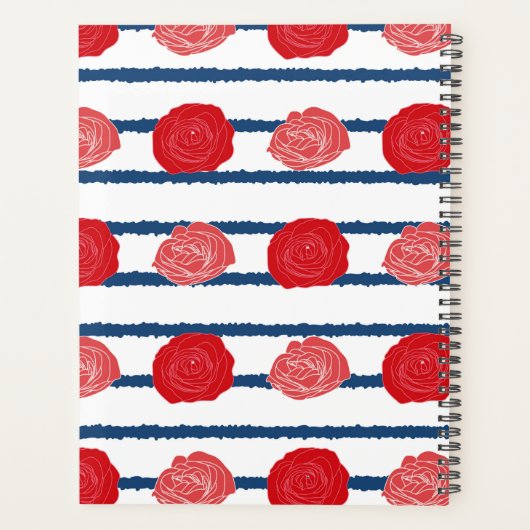 Rode rozen met blauwe strepen_ Floral Pattern Scri Planner (Achterkant)
