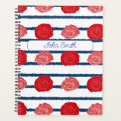 Rode rozen met blauwe strepen_ Floral Pattern Scri Planner (Voorkant)