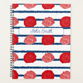 Rode rozen met blauwe strepen_ Floral Pattern Scri Planner
