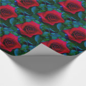 Rode rozen met blauwe tinten cadeaupapier (Hoek)