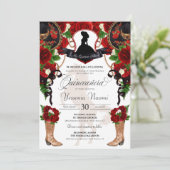 Rode rozen met Crest Charro Westerne Elegant Quinc Kaart (Staand voorkant)