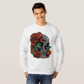 Rode rozen met een tuinvloer van de schedeltuin t-shirt (Voorkant volledig)