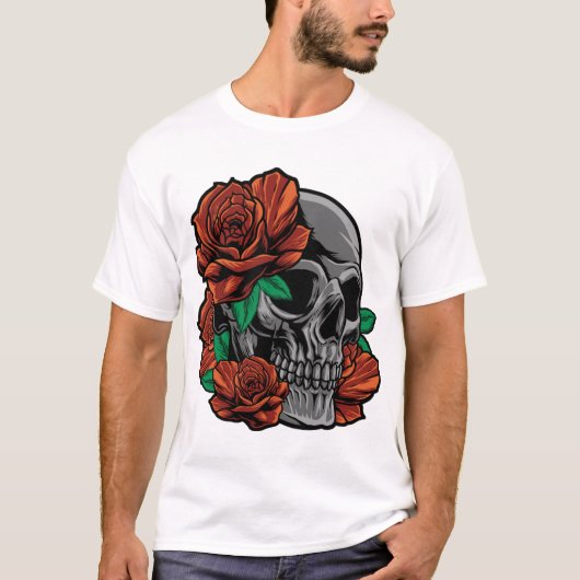 Rode rozen met een tuinvloer van de schedeltuin t-shirt (Voorkant)