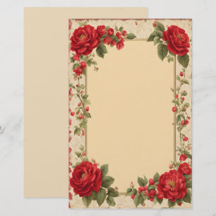 rode rozen met gouden Lijst Briefpapier