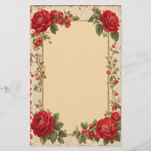  rode rozen met gouden Lijst Briefpapier (Voorkant)