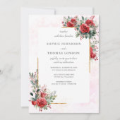 Rode rozen met gouden lijsten bruiloft kaart (Voorkant)