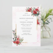 Rode rozen met gouden lijsten bruiloft kaart (Staand voorkant)