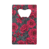 Rode rozen met grijze bladeren op zwart creditkaart flessenopener (Achterkant)
