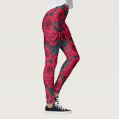 Rode rozen met grijze bladeren op zwart leggings (Rechts)