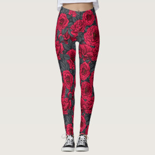 Rode rozen met grijze bladeren op zwart leggings