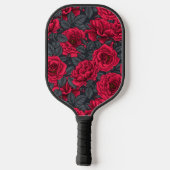 Rode rozen met grijze bladeren pickleball paddle (Achterkant)