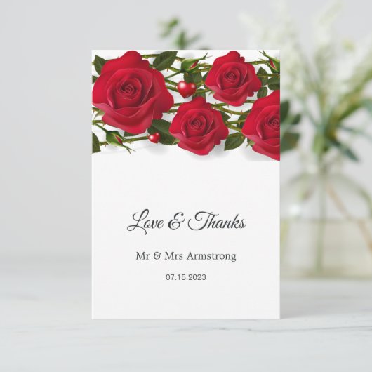 Rode rozen met hart Trouwen Bedankt (Staand voorkant)