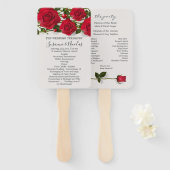 Rode rozen met harten Bruiloft programma Handwaaier (Voorkant en achterkant)