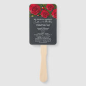 Rode rozen met harten op grijs bruiloft programma handwaaier (Voorkant)