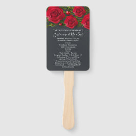 Rode rozen met harten op grijs bruiloft programma handwaaier