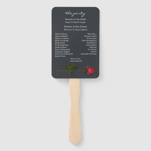 Rode rozen met harten op grijs bruiloft programma handwaaier (Achterkant)