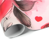 Rode rozen met harten Valentijn Romantische bloeme Cadeaupapier (Rol Hoek)