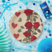 Rode rozen met hartenpatroon Romantisch Papieren Bordje (Feest)