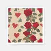 Rode rozen met hartenpatroon Romantisch Servet (Voorkant)