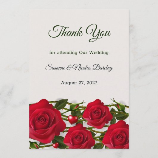 Rode rozen met hartjes Wedding Menu kaart (Achterkant)