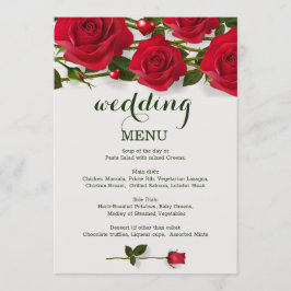 Rode rozen met hartjes Wedding Menu kaart