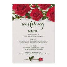 Rode rozen met hartjes Wedding Menu kaart