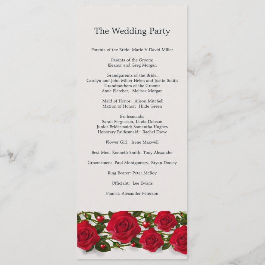 Rode rozen met hartjes Wedding Program Programmakaart (Achterkant)