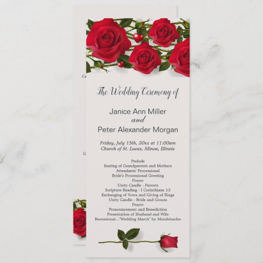 Rode rozen met hartjes Wedding Program Programmakaart (Voorkant / Achterkant)