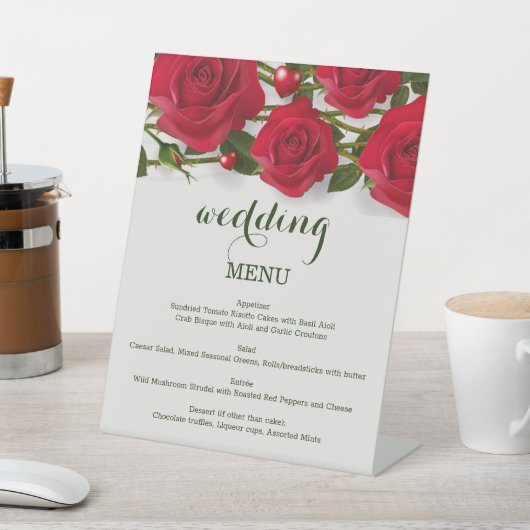 Rode rozen met het menu Hart Weddenschap Reclamebord Met Voetstuk (Insitu)