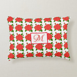 Rode rozen met knoppen monogram accent kussen