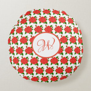 Rode rozen met knoppen Monogram Rond Kussen