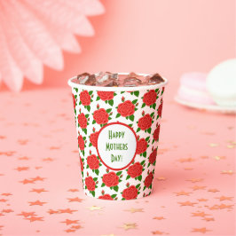 Rode rozen met knoppen papieren bekers