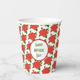 Rode rozen met knoppen papieren bekers