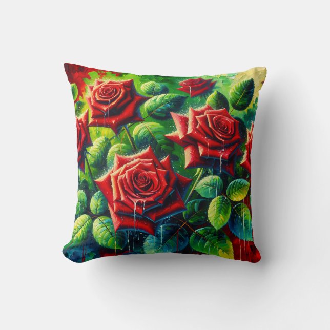 Rode rozen met regendruppels kussen (Voorkant)