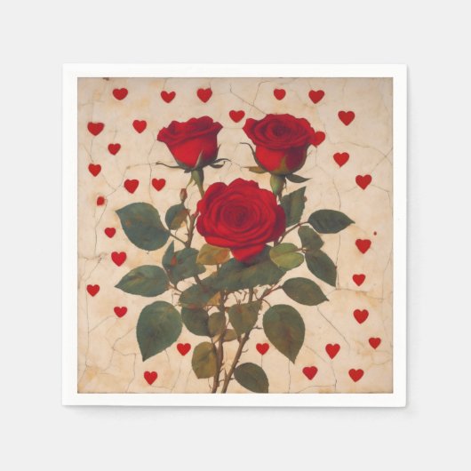 Rode rozen met rode harten Romantisch Servet (Voorkant)