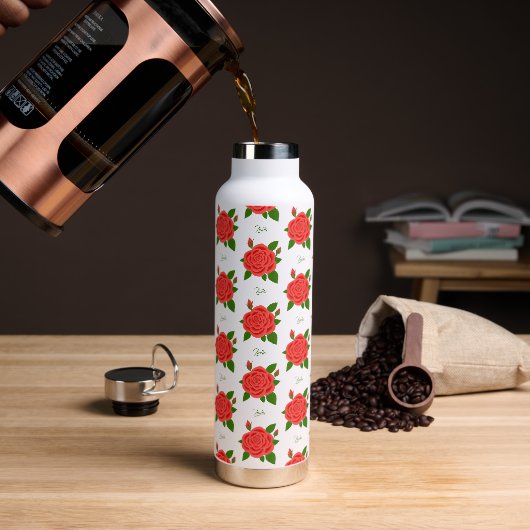 Rode rozen met tekst Thor geïsoleerd Waterfles (Koffie)