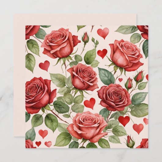 Rode rozen met Valentijn Hearts Patroon Romantisch (Voorkant / Achterkant)